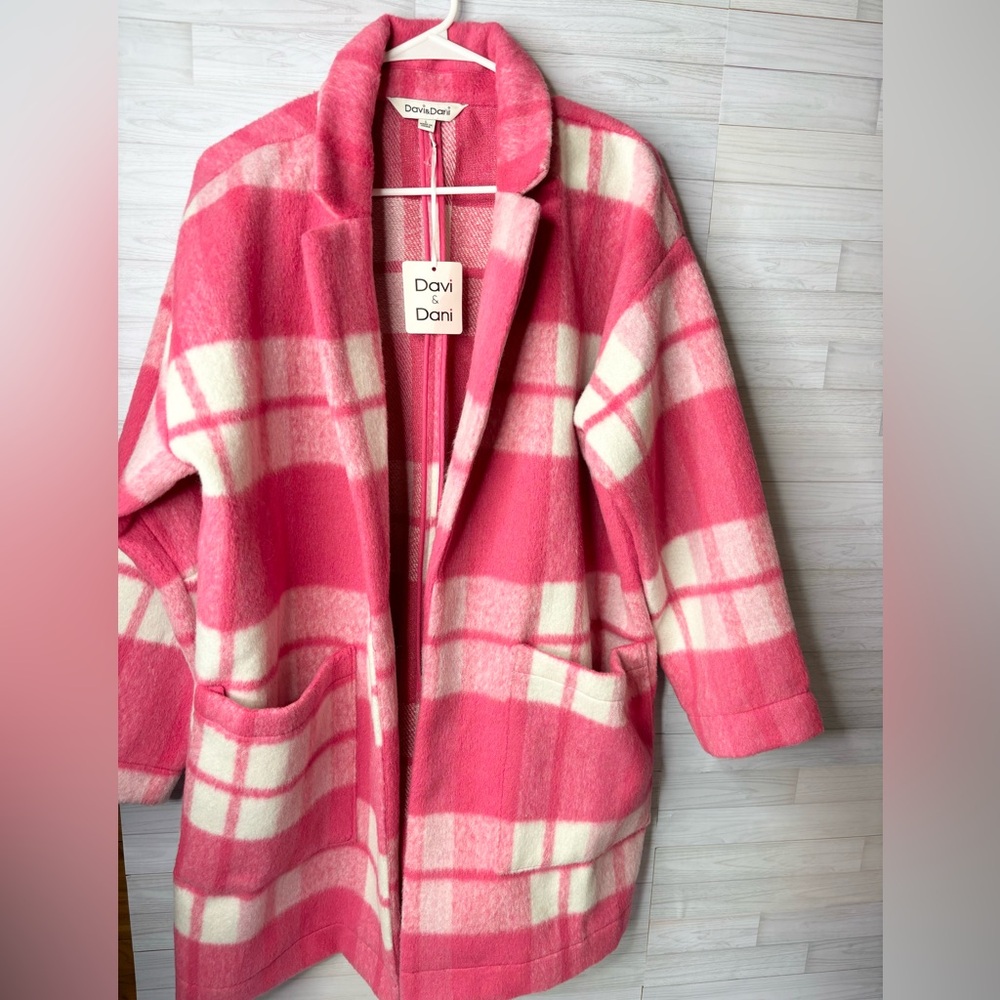 DAVI & DANI Pink Plaid Coat NWT